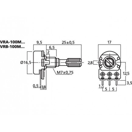 Monacor VRA-100M50 Potencjometr logarytmiczny mono, 50kΩ